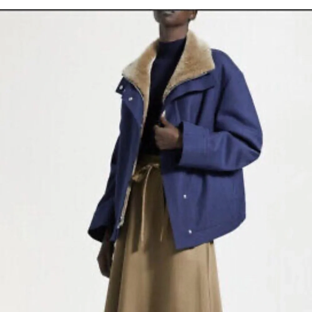 NWT!!! Theory utility outerwear navy ocean REAL shearling lamb fur - Picture 4 of 13